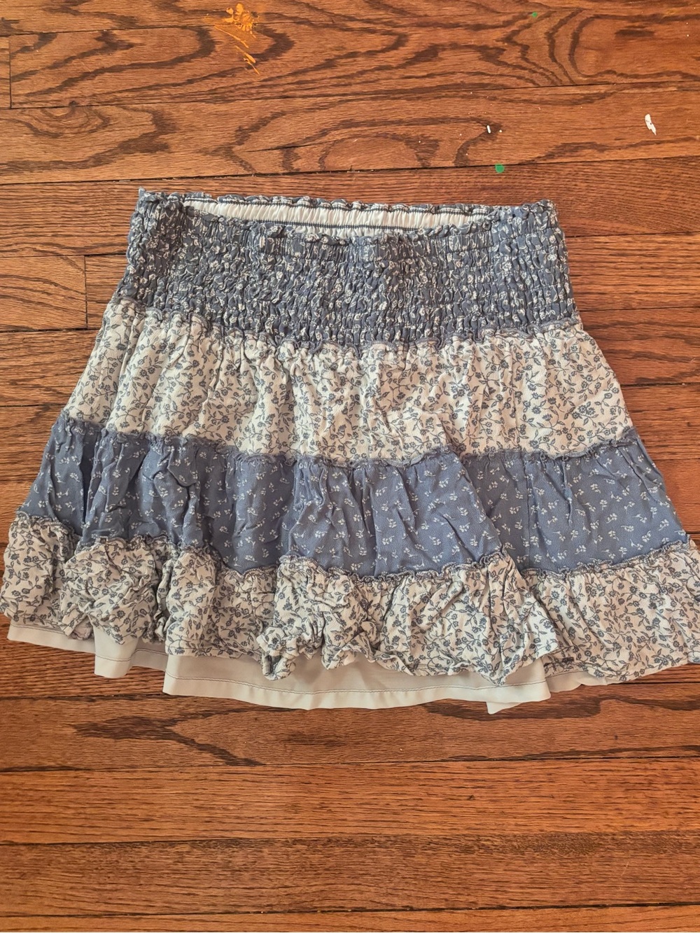 American Eagle Outfitters Blue and White Tiered Smocked Mini Skirt